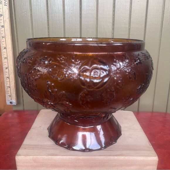 Amber Indiana Glass Vintage 70’s Lamp Shade Roses - Picture 8 of 12